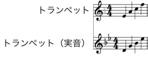 トランペット記譜と実音